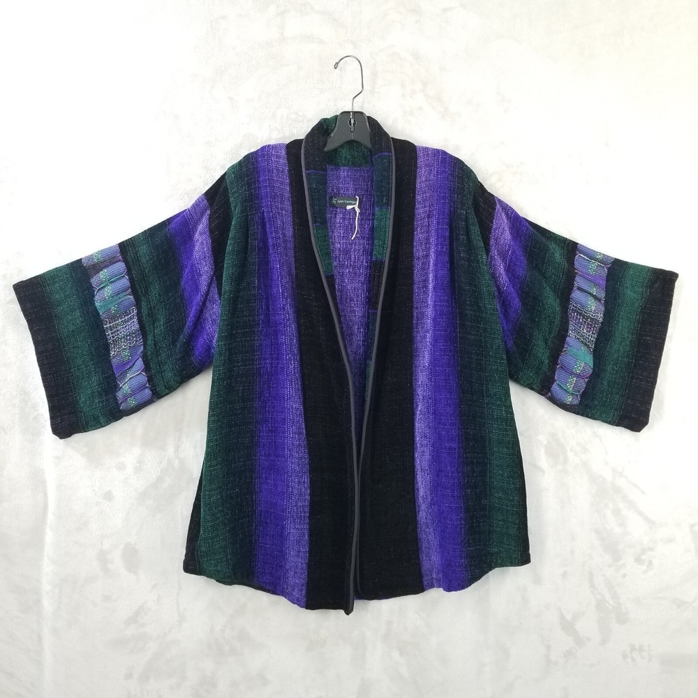 Lynn Yarrington Chenille Jacket Women XL Purple Hand-Woven Oversized Art to Wear
